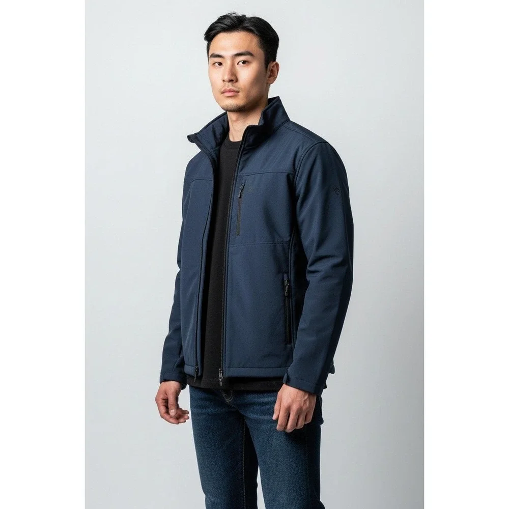 Free Country Men Jacket Size M Navy Super Softshell Wind Breaker Water Resistant